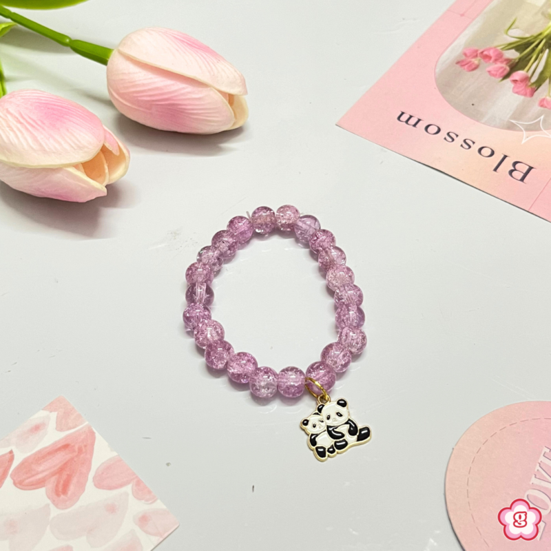 Sweet Pink Panda Charm Beaded Bracelet