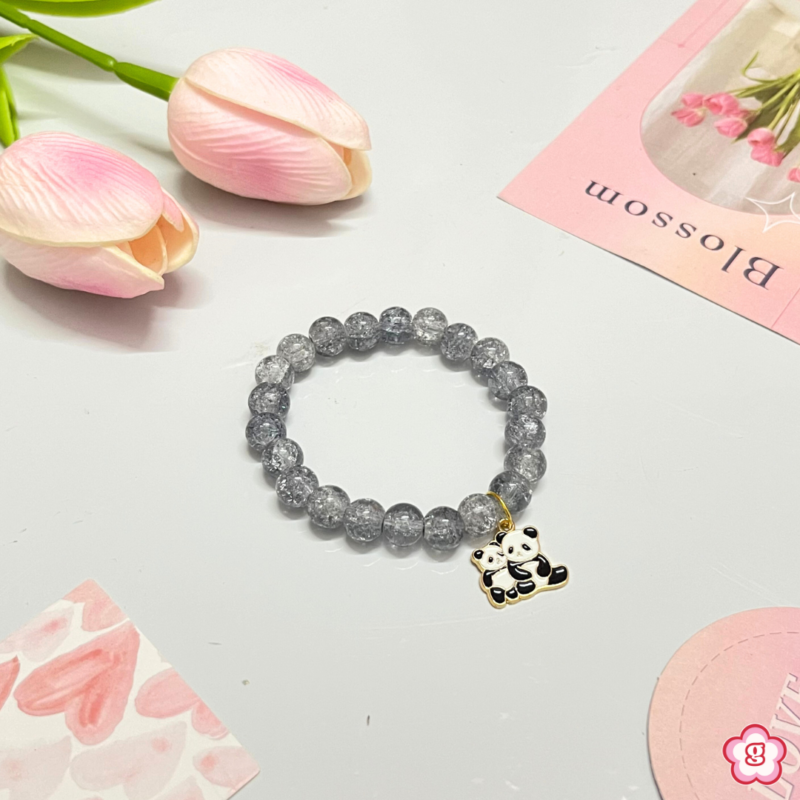Glitter Black Panda Charm Beaded Bracelet