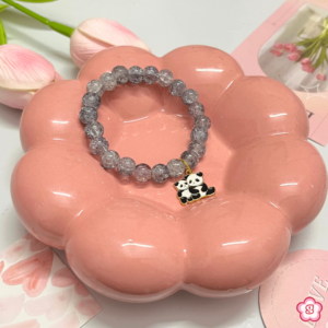 Glitter Black Panda Charm Beaded Bracelet