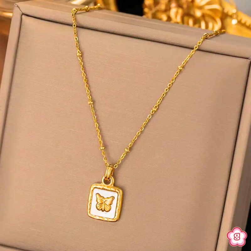 Golden Butterfly Emblem Necklace