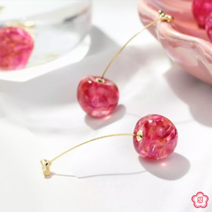 pink cherry drop earrings