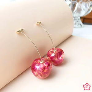 pink cherry drop earrings