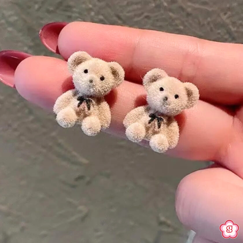 Fuzzy Teddy Bear Stud Earrings