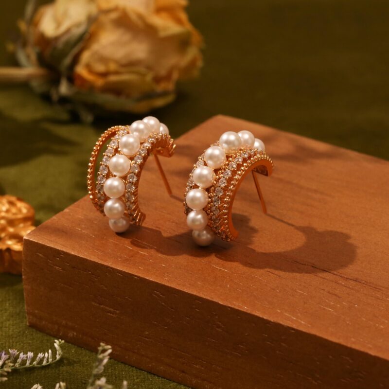 Regal Bloom Pearl & Diamond Hoops
