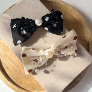 Korean Pearl Polka Hair Bow Clip