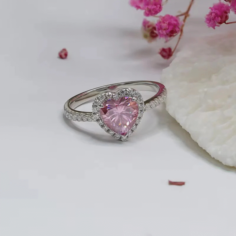 Pink Heart Solitaire Ring 