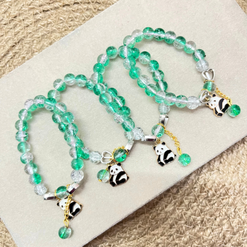 Aqua green Panda Charm Beaded Bracelet