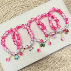 Butterfly Charm Pink Beaded Bracelet