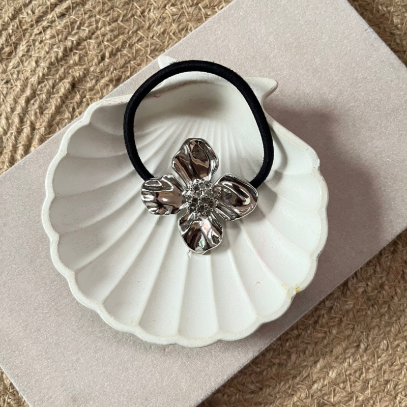 Silver Bloom Hair Tie