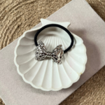 Crinkled Bow Silver Hair Tie