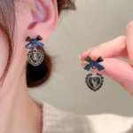 Black Bowknot Heart Drop Earrings