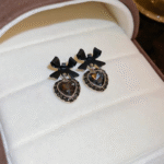 Black Bowknot Heart Drop Earrings