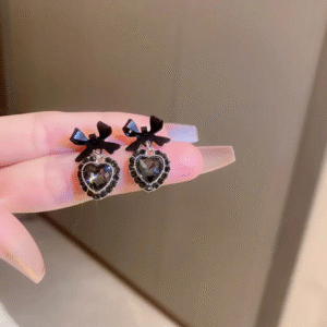 Black Bowknot Heart Drop Earrings