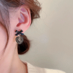 Black Bowknot Heart Drop Earrings