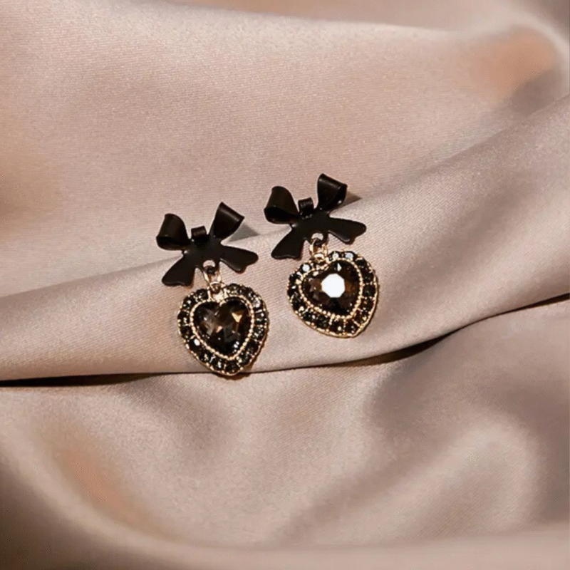 Black Bowknot Heart Drop Earrings