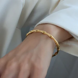 Golden Bamboo Anti-Tarnish Bangle Bracelet