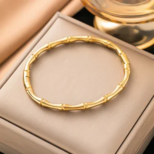 Golden Bamboo Anti-Tarnish Bangle Bracelet
