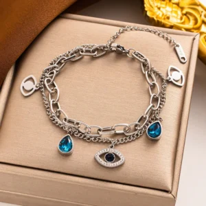 Silver Evil Eye Charm Anti Tarnish Bracelet