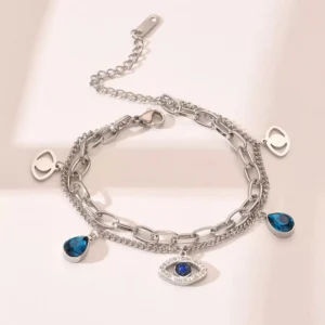 Silver Evil Eye Charm Anti Tarnish Bracelet