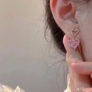 Blush Crush Heart Gemstone Korean Earrings