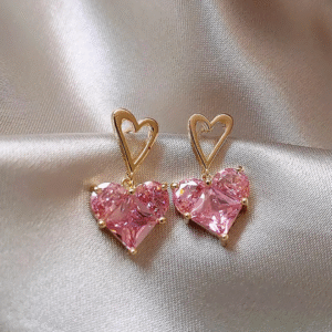 Blush Crush Heart Gemstone Korean Earrings