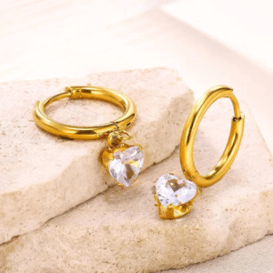 Crystal Heart Charm Hoops - Anti-Tarnish