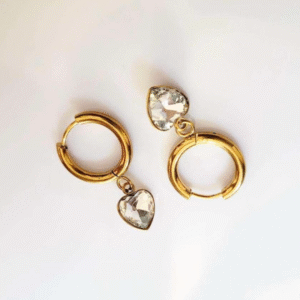 Crystal Heart Charm Hoops - Anti-Tarnish