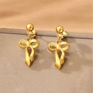 Gold Bow Drop Anti-Tarnish Earrings