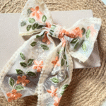 Peach Floral Embroidered Lace Bow Hair Clip