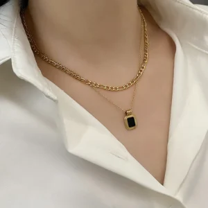 Gold Black Anti-Tarnish Pendant Necklace