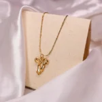 Gold Ribbon Bow Anti-Tarnish Pendant Necklace
