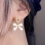 Pearl Heart & Bow Drop Earrings