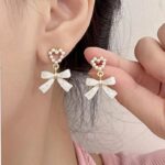 Pearl Heart & Bow Drop Earrings
