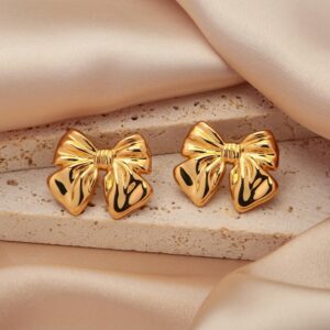 Anti-Tarnish Golden Bow Earrings