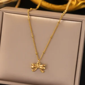 Belle Bow Necklace Anti Tarnish Gold Plated