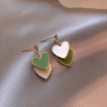 Minty Heart Stack Korean Earrings