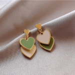 Minty Heart Stack Korean Earrings