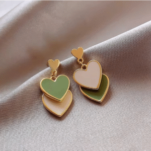 Minty Heart Stack Korean Earrings