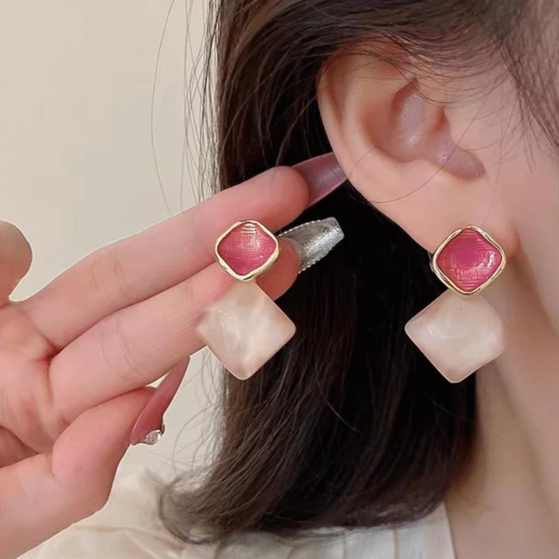 Rosy Glow Geometric Earrings