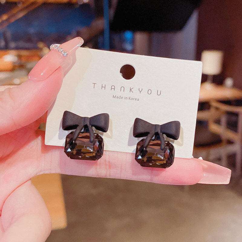 Midnight Bow Crystal Earrings