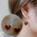 Crimson Love Heart Hoop Earrings