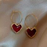 Crimson Love Heart Hoop Earrings