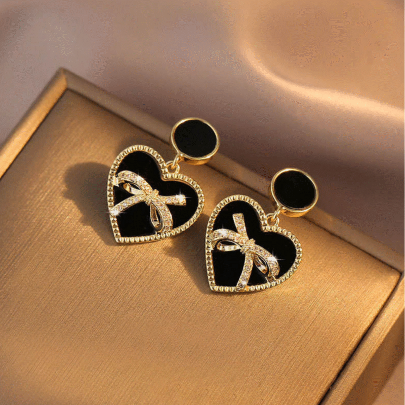 Golden Bow Heart Earrings