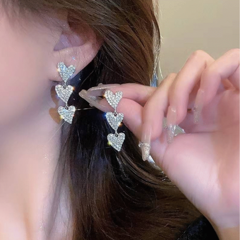 Korean Crystal Heart Drop Earrings