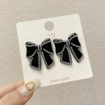 Midnight Bow Pearl Earrings