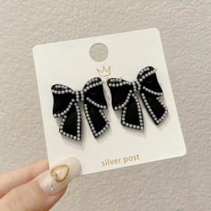 Midnight Bow Pearl Earrings