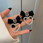 Pearl Heart Bow Earrings