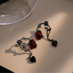 Budhwar Inspired Dark Rose Heart Earrings