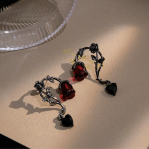Budhwar Inspired Dark Rose Heart Earrings