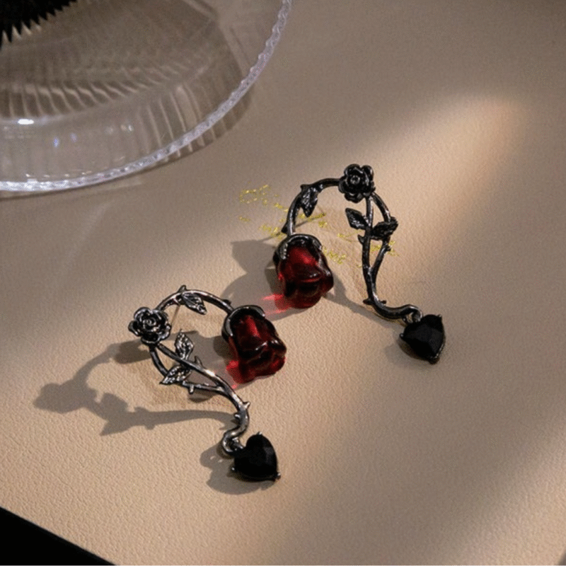 Budhwar Inspired Dark Rose Heart Earrings